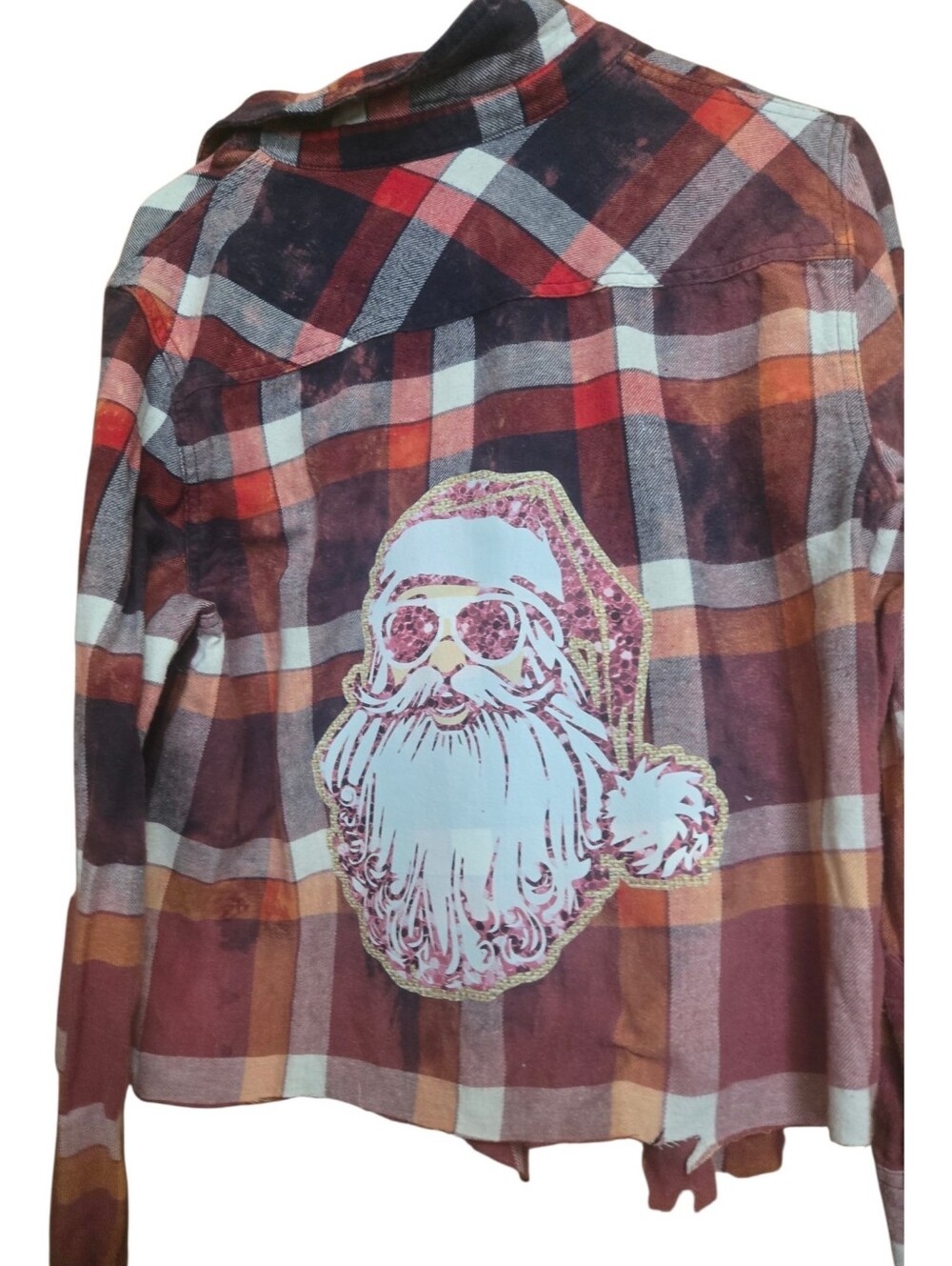 Upcycled Santa Plaid Flannel Shirt Festive Holiday Streetwear Cozy Vintage  LS21